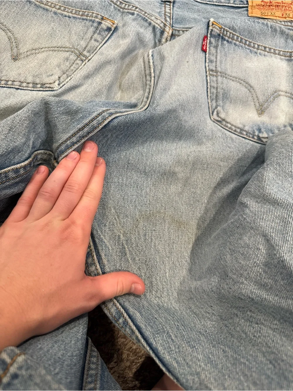 🤍Light Blue Distressed Men’s 501 XX Levi’s button fly Jeans made in Colombia
